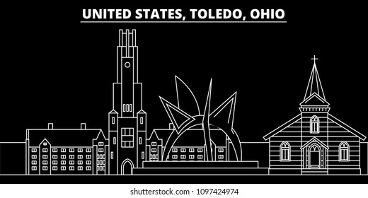 Toledo silhouette skyline. USA - Toledo vector city, american linear architecture, buildings. Toledo travel illustration, outline landmarks. USA flat icon, american line banner