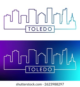 Linha do horizonte de Toledo. Estilo linear colorido. Linha única. Arquivo de vetor editável.