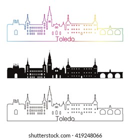 Toledo skyline linear style with rainbow in editable vector file