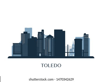 Toledo skyline, monochrome silhouette. Vector illustration.