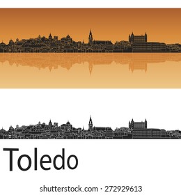 Toledo skyline in orange background in editable vector file