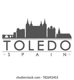 Toledo Spain Europe Skyline Silhouette Design City Vector Art Famous Buildings.