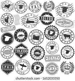Toledo Spain Set of Stamp. Vector Art Postal Passport Travel Design. Travel and Business Seals.
