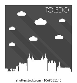 Toledo Spain Skyline City Flat Silhouette Design Background Illustration Night.