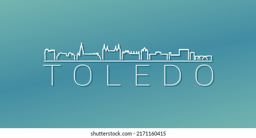 Toledo, Spain Skyline Linear Design. Flat City Illustration Minimal Clip Art. Background Gradient Travel Vector Icon.