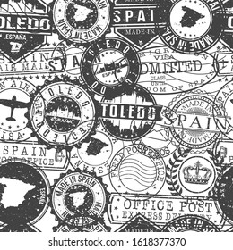 Toledo Spain Stamps Background. City Stamp Vector Art. Postal Passport Travel. Design Set Pattern.
