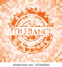Tolerance abstract emblem, orange mosaic background