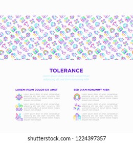 Tolerance concept with thin line icons: gender, racial, national, religious, sexual orientation, disability, respect, self-expression, human rights, democracy. Vector illustration for print media.