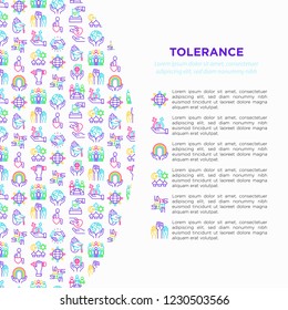 Tolerance concept with thin line icons: gender, racial, national, religious, sexual orientation, disability, respect, self-expression, human rights, democracy. Vector illustration, web page template.