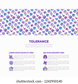 Tolerance concept with thin line icons: gender, racial, national, religious, sexual orientation, educational, interclass, disability, respect, self-expression. Vector illustration, web page template.