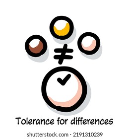 Tolerance for differences scribing, sketchnoting visual note icon. Minimal vector illustration. Editable outline, color, shadows. Infographics doodle symbol easy to redraw by hand
