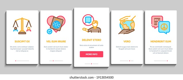 Tolerance And Equality Onboarding Mobile App Page Screen Vector. Tolerance For Different Religion And Race, People With Disabilities And Gender Illustrations