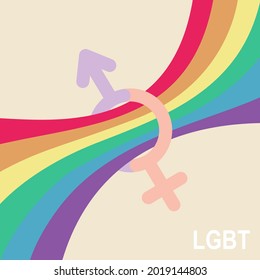 Toleranzlogo und -symbol, Regenbogenflagge und weibliches und männliches Zeichen, Hintergrund