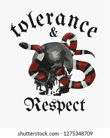 tolerance slogan with snake through skull illustration