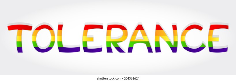 Tolerance stylized word with rainbow. Tolerance word