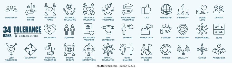 Tolerance - thin line web icon set. Outline icons collection. Simple vector illustration.