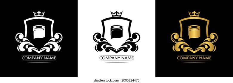 Toliet Paper Logo Template Luxury Royal Vector Company  Decorative Emblem With Crown  