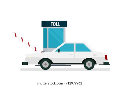 toll booth with car. Vector illustration isolated on white background