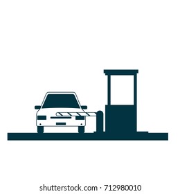 Toll Booth With Car. Vector Illustration Isolated On White Background