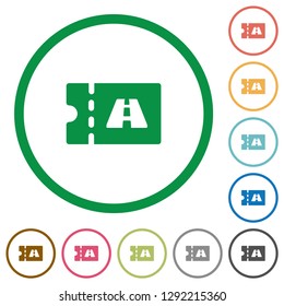 Toll discount coupon flat color icons in round outlines on white background