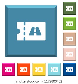 Toll discount coupon white icons on edged square buttons in various trendy colors