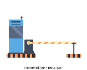 Toll gate with reception booth. Checkpoint to residential area. Vector flat illustration isolated onwhite