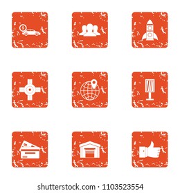 Toll highway icons set. Grunge set of 9 toll highway vector icons for web isolated on white background