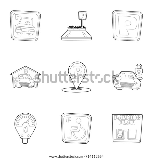 Toll parking icons set.\
Outline set of 9 toll parking vector icons for web isolated on\
white background