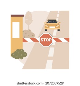 Toll road abstract concept vector illustration. Tollway fee, express toll lane, paid highway, main road, motorway entrance pass card, charge collector, enter control point abstract metaphor.