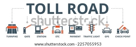 Toll road banner web icon vector illustration concept with icon of turnpike, gate, station, etc, payment, traffic light, gps, check point Stock photo © 