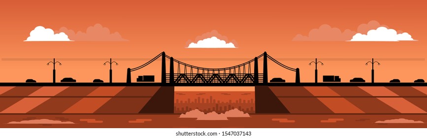 toll road bridge by the ri...ackground illustration