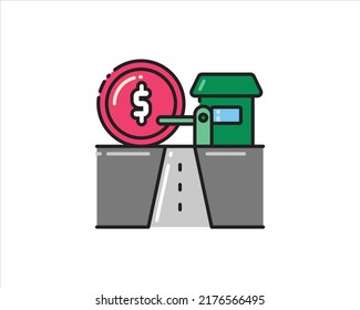 Toll Road Highway Collection Icons Set Vector Thin Line. Toll Expressway With Barrier Gate, Electronic Board And Video Camera Concept Linear Pictograms. Monochrome Contour Illustrations