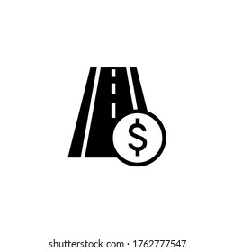 Toll road icon in black flat glyph, filled style isolated on white background