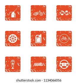 Toll road icons set. Grunge set of 9 toll road vector icons for web isolated on white background