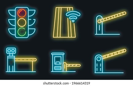 Toll road icons set. Outline set of toll road vector icons neon color on white