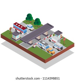 Toll road. Isometric. Isolated on white background. Vector illustration.