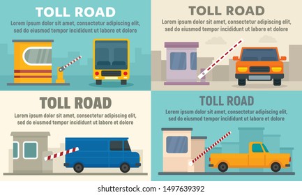 Toll road station banner set. Flat illustration of toll road station vector banner set for web design