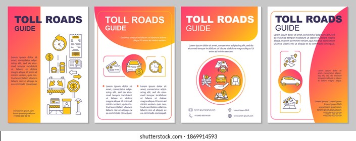 Toll roads guide brochure template. Turnpike, tollway. Flyer, booklet, leaflet print, cover design with linear icons. Vector layouts for magazines, annual reports, advertising posters