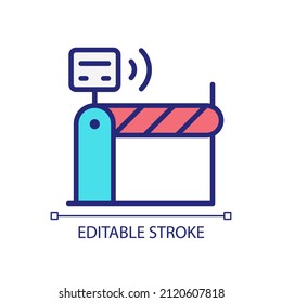 Toll and ticketing pixel perfect RGB color icon. Remote access to gate entrance. Internet of Things. Isolated vector illustration. Simple filled line drawing. Editable stroke. Arial font used