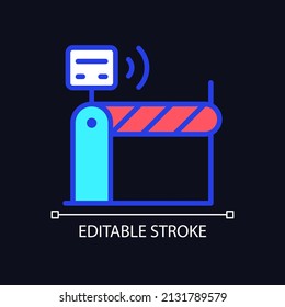 Toll and ticketing pixel perfect RGB color icon for dark theme. Remote access to entrance. Internet of Things. Simple filled line drawing on night mode background. Editable stroke. Arial font used