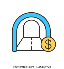 Toll tunnel RGB color icon. Tollway for car travelling. Payment for roadway. Toll charges. Paid gates for transport. Automobile highway with fee price. Isolated vector illustration