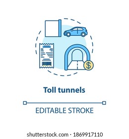 Toll tunnels concept icon. Monetary charge road tunnel idea thin line illustration. Cashless payment option. Toll plazas. Vector isolated outline RGB color drawing. Editable stroke