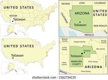 Tolleson city location on USA, Arizona state and Maricopa county map