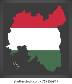 Tolna map of Hungary with Hungarian national flag illustration