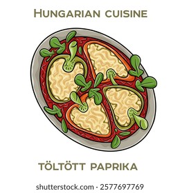 Toltott paprika is a traditional Hungarian dish featuring bell peppers stuffed with a savory mixture of ground meat, rice, and spices, often served with a tangy tomato sauce.