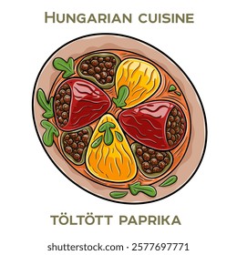 Toltott paprika is a traditional Hungarian dish featuring bell peppers stuffed with a savory mixture of ground meat, rice, and spices, often served with a tangy tomato sauce.