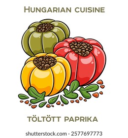 Toltott paprika is a traditional Hungarian dish featuring bell peppers stuffed with a savory mixture of ground meat, rice, and spices, often served with a tangy tomato sauce.