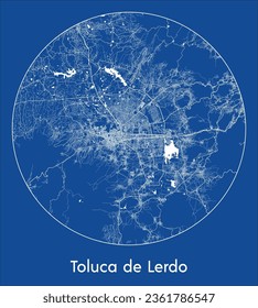 Toluca de Lerdo México Ciudad Norteamérica Mapa azul de impresión redonda Círculo vectorial