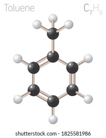 Toluene C7H8 Structural Chemical Formula and Molecule Model. Chemistry Education Vector Illustration
