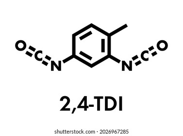 Toluene diisocyanate (TDI, 2,4-TDI) polyurethane building block molecule. May be a carcinogen. Skeletal formula.